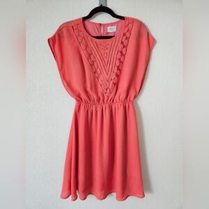 Everly Coral Embroidered Mini Dress